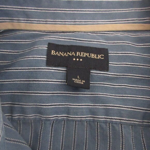 Banana Republic Mens Shirt Sz Large Button-Down Blue Striped 100% Cotton Casual - Picture 3 of 6